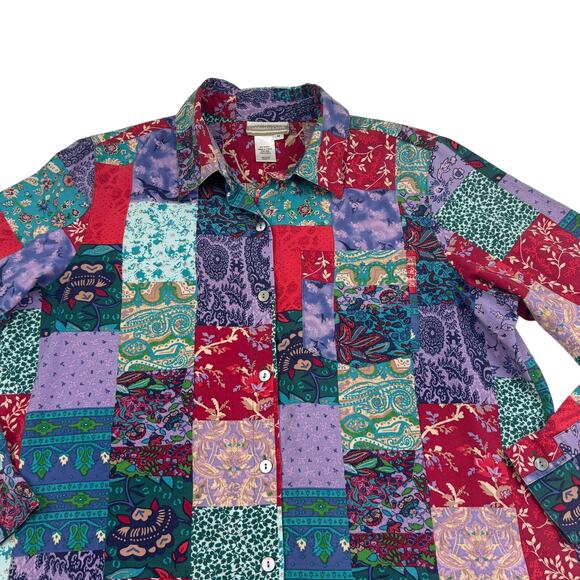 Coldwater Creek Vintage Silk Cotton Patchwork Floral Boho Blouse Women's Size M - Picture 2 of 7